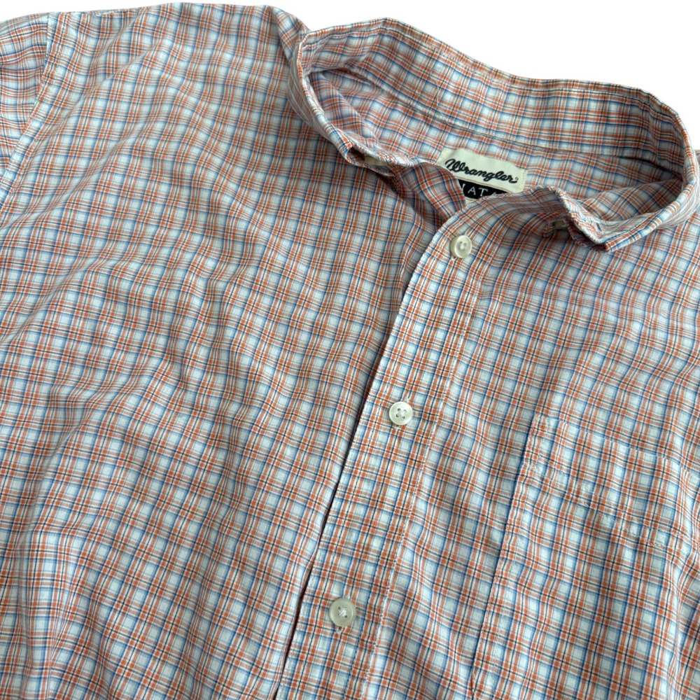 Wrangler‎ Riata Mens XL Short Sleeve Plaid Button Down Shirt Orange Blue MR4047A